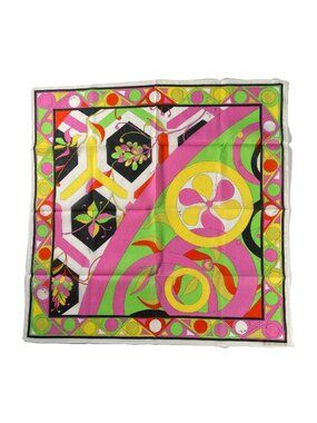 Vintage Emilio Pucci Cotton Scarf Bright Geometric Italy 22”